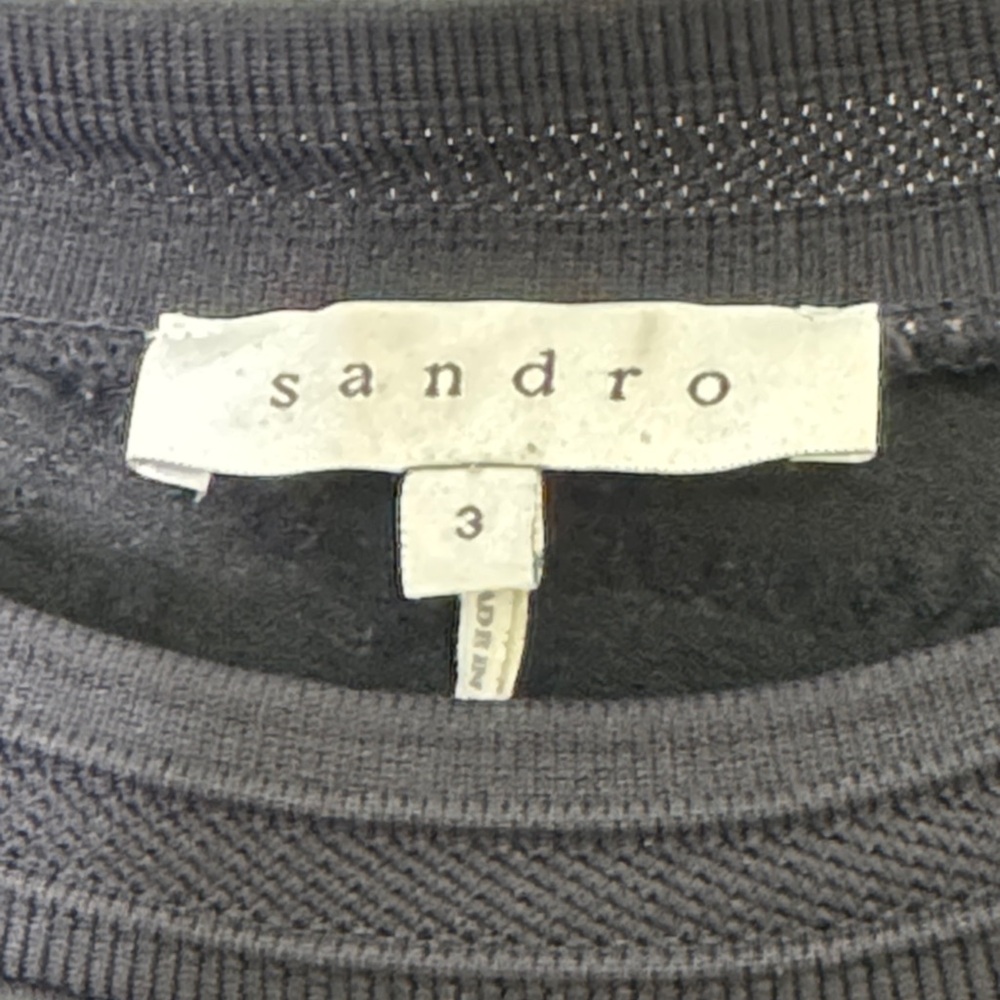 💫Sandro Paris Black Mixed Media Top Faux Leather Sleeves Size M  💫 - Picture 2 of 10